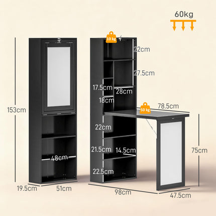 Three-Part Work Desk with Storage and Writing Board - Black