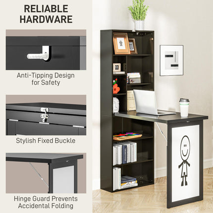 Three-Part Work Desk with Storage and Writing Board - Black