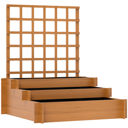 3 Tier Wooden Garden Planter with Trellis and Fabric Liners - Brown