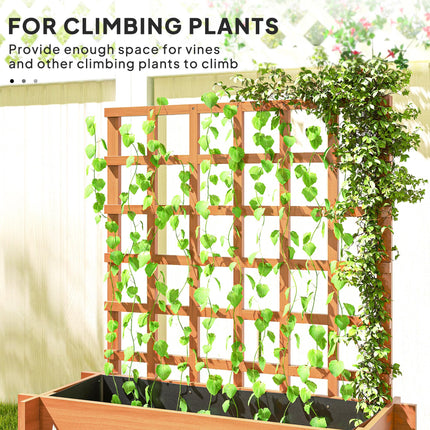 3 Tier Wooden Garden Planter with Trellis and Fabric Liners - Brown