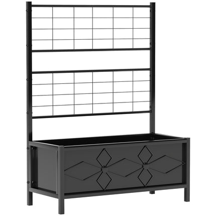 Galvanised Raised Garden Bed with Trellis and Drainage Holes 90x40x120 cm - Black