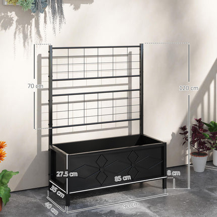 Galvanised Raised Garden Bed with Trellis and Drainage Holes 90x40x120 cm - Black