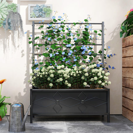 Galvanised Raised Garden Bed with Trellis and Drainage Holes 90x40x120 cm - Black
