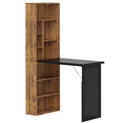 Folding Desk with Blackboard and Side Shelf Multi-function Workstation - Rustic Brown