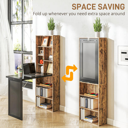 Folding Desk with Blackboard and Side Shelf Multi-function Workstation - Rustic Brown