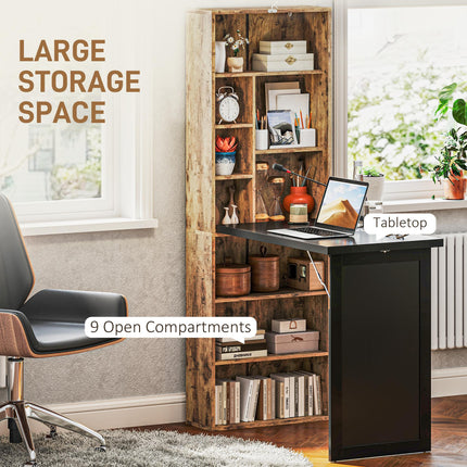 Folding Desk with Blackboard and Side Shelf Multi-function Workstation - Rustic Brown