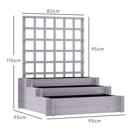 3 Tier Garden Planters with Trellis for Vine Climbing, Wooden Raised Beds, 95x95x110cm, Grey