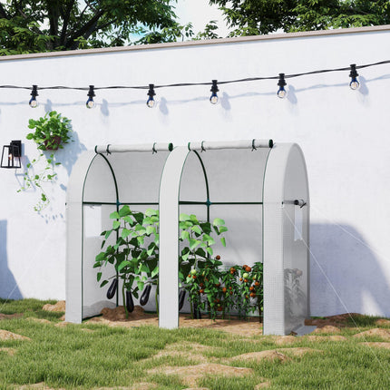 Two-Room 94 x 185cm Mini Greenhouse with Steel Frame - White