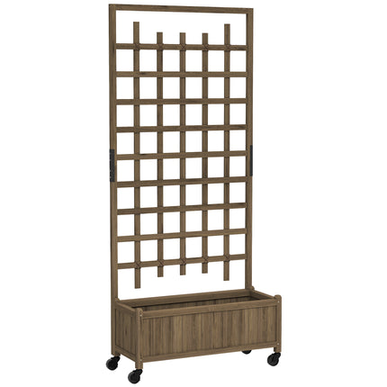 Wooden Raised Garden Bed with Trellis and Wheels - Brown