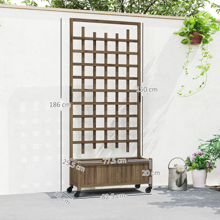 Wooden Raised Garden Bed with Trellis and Wheels - Brown
