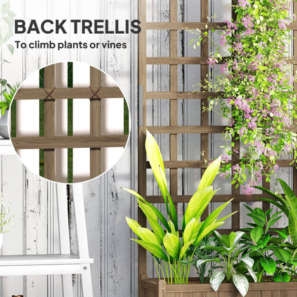 Wooden Raised Garden Bed with Trellis and Wheels - Brown