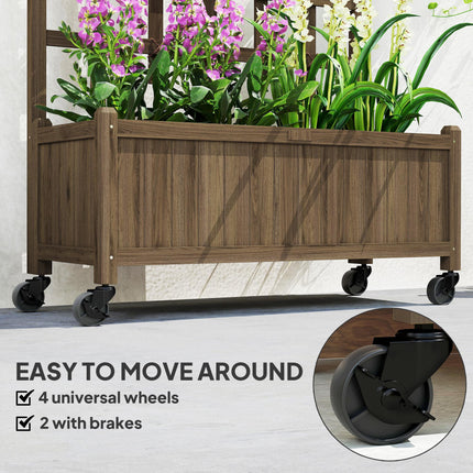 Wooden Raised Garden Bed with Trellis and Wheels - Brown