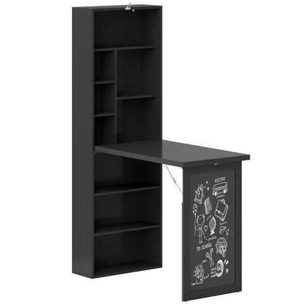 Three-Part Work Desk with Storage and Chalkboard - Black