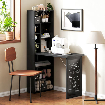 Three-Part Work Desk with Storage and Chalkboard - Black