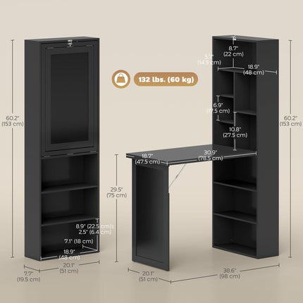 Three-Part Work Desk with Storage and Chalkboard - Black