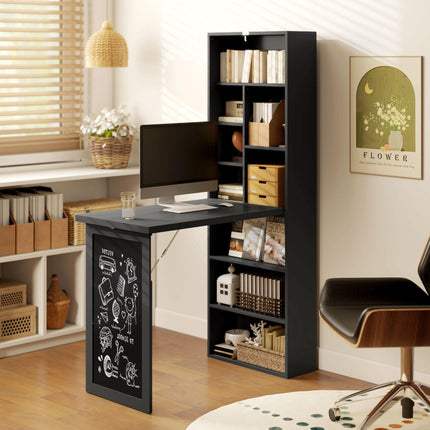 Three-Part Work Desk with Storage and Chalkboard - Black