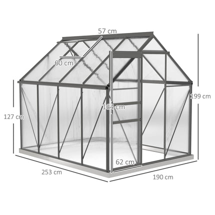 190 x 253 cm Walk-In Polycarbonate Greenhouse - Dark Grey