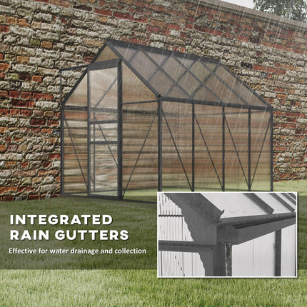 190 x 253 cm Walk-In Polycarbonate Greenhouse - Dark Grey