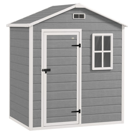 6 x 4ft Plastic Garden Shed with Floor and Lockable Door - Grey Wood Effect