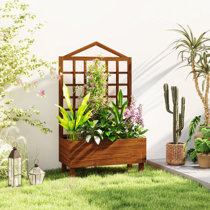 Garden Planter with Trellis for Vine Climbing 90x43x150cm Raised Bed - Brown