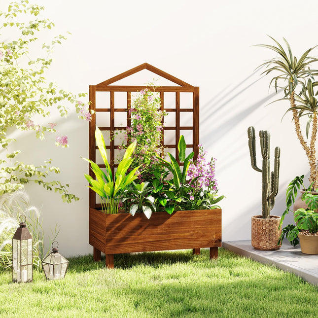 Garden Planter with Trellis for Vine Climbing 90x43x150cm Raised Bed - Brown