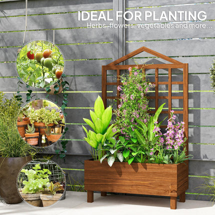 Garden Planter with Trellis for Vine Climbing 90x43x150cm Raised Bed - Brown