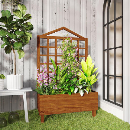 Garden Planter with Trellis for Vine Climbing 90x43x150cm Raised Bed - Brown