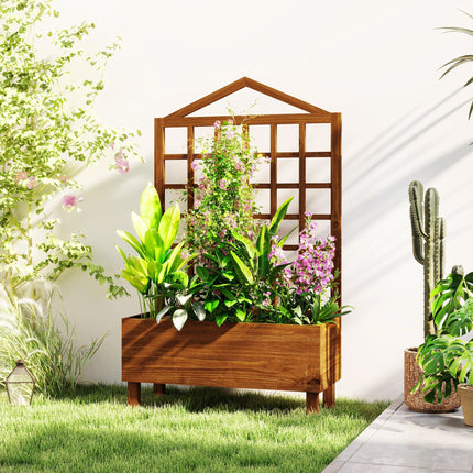 Garden Planter with Trellis for Vine Climbing 90x43x150cm Raised Bed - Brown