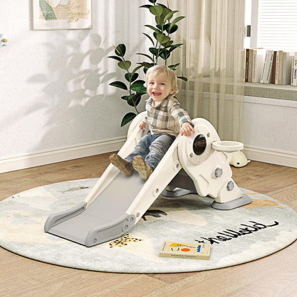 3-in-1 Toddler Slide with Climber and Basketball Hoop for Ages 2-5 - Cream White