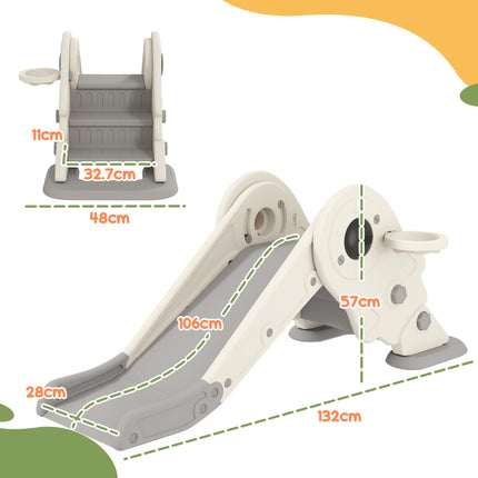 3-in-1 Toddler Slide with Climber and Basketball Hoop for Ages 2-5 - Cream White