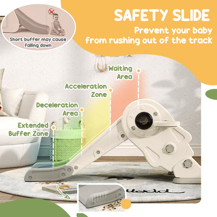 3-in-1 Toddler Slide with Climber and Basketball Hoop for Ages 2-5 - Cream White