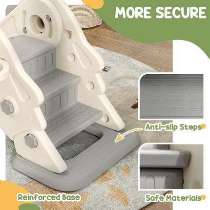 3-in-1 Toddler Slide with Climber and Basketball Hoop for Ages 2-5 - Cream White