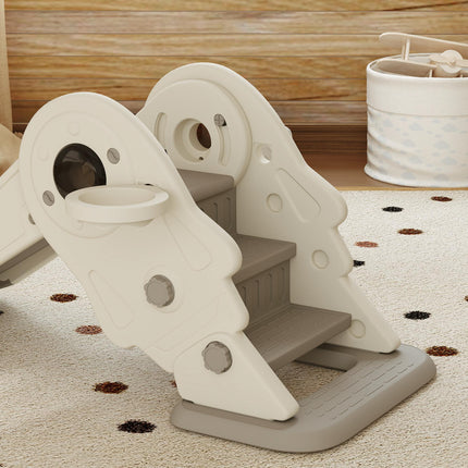 3-in-1 Toddler Slide with Climber and Basketball Hoop for Ages 2-5 - Cream White