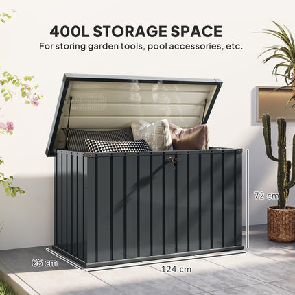 400L Galvanised Steel Garden Storage Box - Dark Grey
