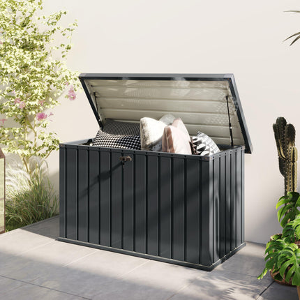 400L Galvanised Steel Garden Storage Box - Dark Grey