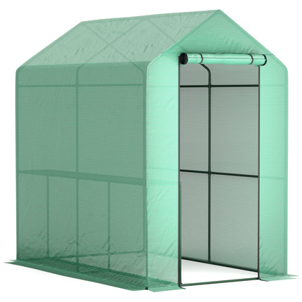 120 x 186cm Walk-In Greenhouse with Shelves and Steel Frame - Green