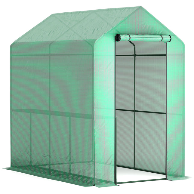 120 x 186cm Walk-In Greenhouse with Shelves and Steel Frame - Green