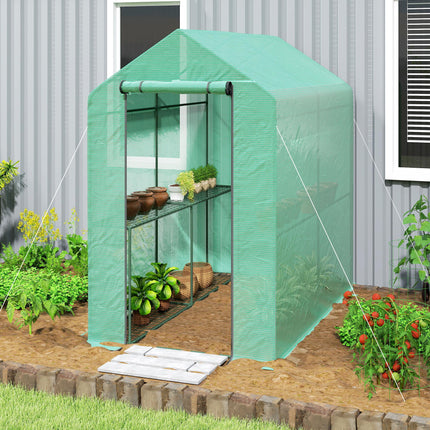 120 x 186cm Walk-In Greenhouse with Shelves and Steel Frame - Green