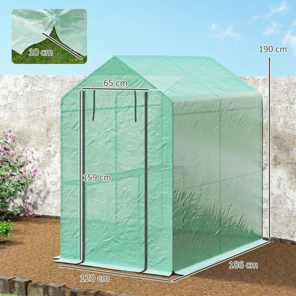 120 x 186cm Walk-In Greenhouse with Shelves and Steel Frame - Green