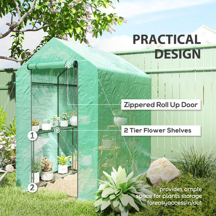 120 x 186cm Walk-In Greenhouse with Shelves and Steel Frame - Green