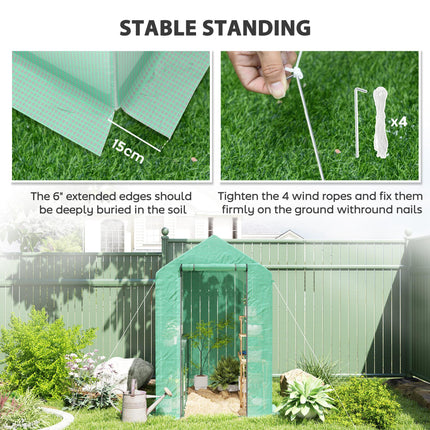 120 x 186cm Walk-In Greenhouse with Shelves and Steel Frame - Green