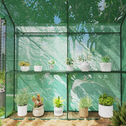 120 x 186cm Walk-In Greenhouse with Shelves and Steel Frame - Green