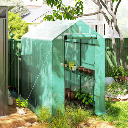 120 x 186cm Walk-In Greenhouse with Shelves and Steel Frame - Green