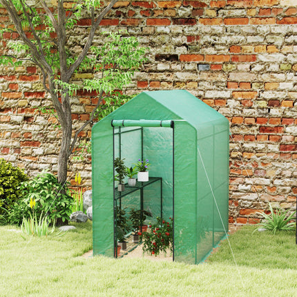 120 x 186cm Walk-In Greenhouse with Shelves and Steel Frame - Green