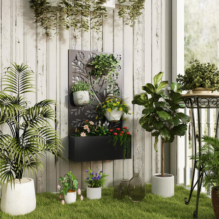 Outdoor Metal Planter with Back Trellis 61x23x113cm - Black