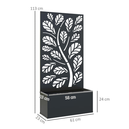 Outdoor Metal Planter with Back Trellis 61x23x113cm - Black