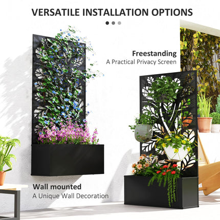 Outdoor Metal Planter with Back Trellis 61x23x113cm - Black