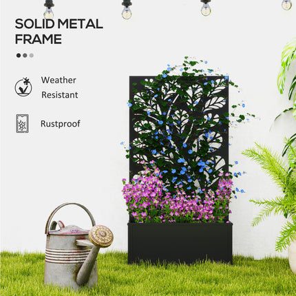 Outdoor Metal Planter with Back Trellis 61x23x113cm - Black