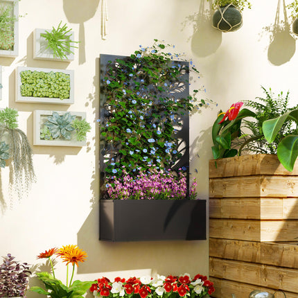 Outdoor Metal Planter with Back Trellis 61x23x113cm - Black