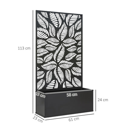 Outdoor Metal Planter with Leaf Cut-Out Trellis 61x23x113cm - Black
